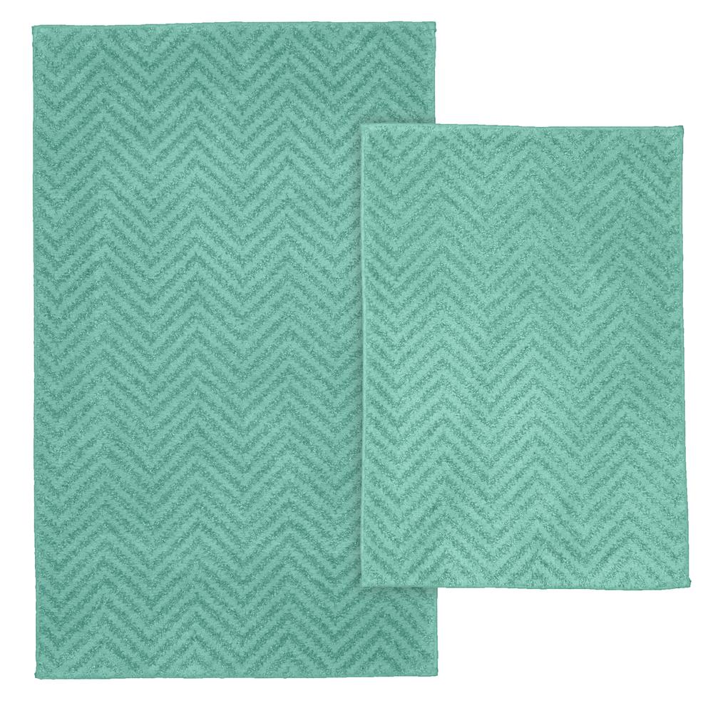Palazzo Sea Foam 2 Piece Washable Bathroom Rug Set