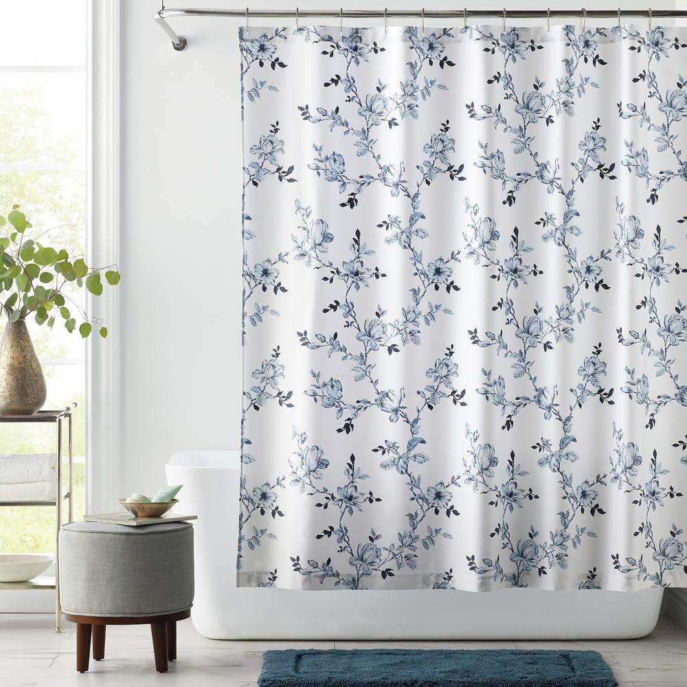 Style 212 Bedford 72 in. Blue and Blush Shower Curtain SC1900BL-6200 ...