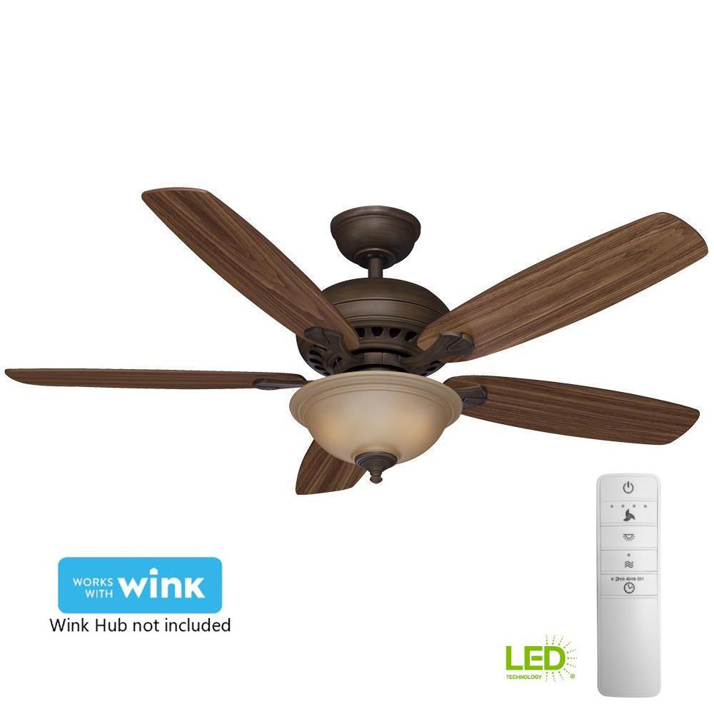Hampton Bay Southwind 52 In Led Indoor Venetian Bronze Smart Led Indoor Venetian Bronze Smart Ceiling Fan With Light Kit