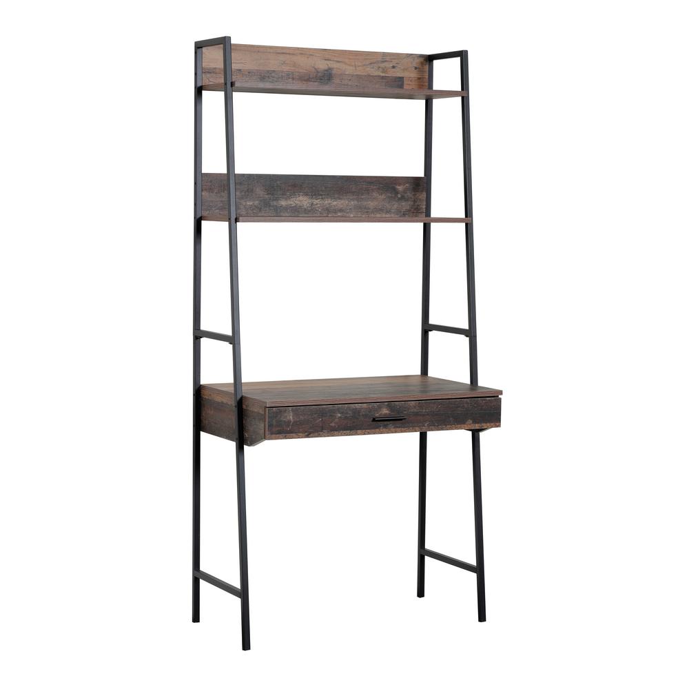 OS Home and Office Furniture 71 in. Planked Knotty Pine Wood 3-shelf Ladder Bookcase with Open Back, Rustic Planked Knotty Pine Collection