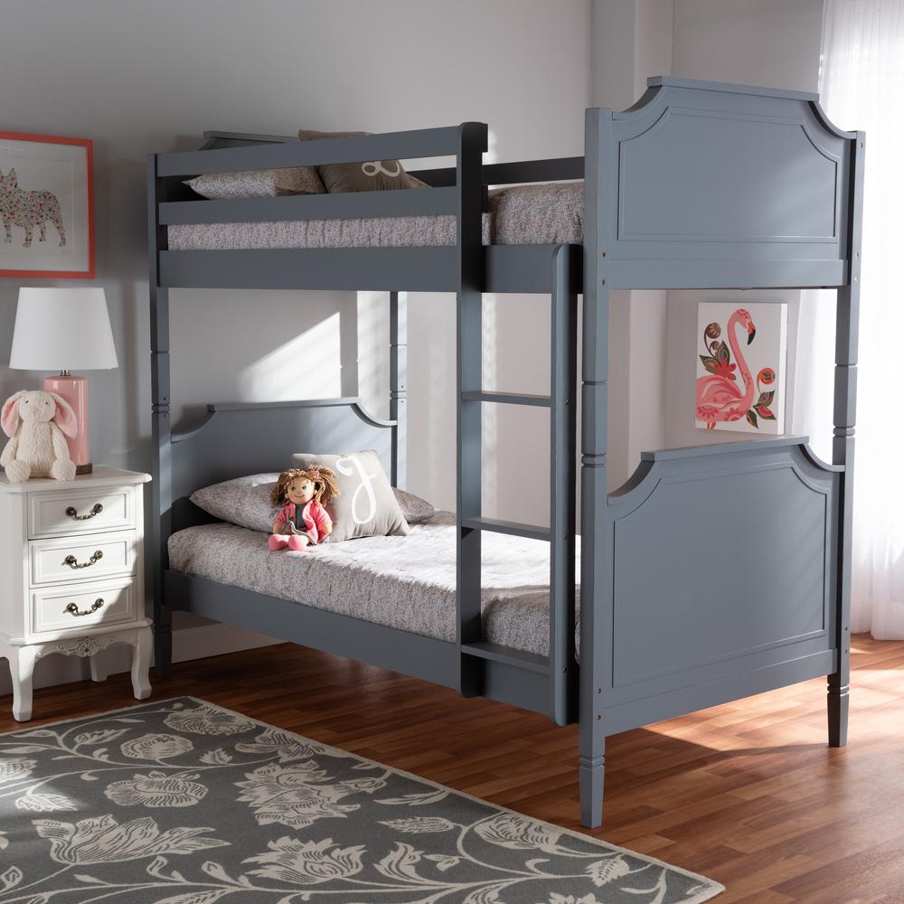 Baxton Studio Mariana Grey Wood Twin Size Bunk Bed 162 10307 Hd The Home Depot
