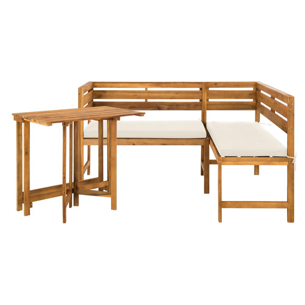 Safavieh Wilton Natural Brown 2 Piece Wood Outdoor Bistro Set With Safavieh Wilton Natural Brown 2 Piece Wood Outdoor Bistro Set With Beige Cushions