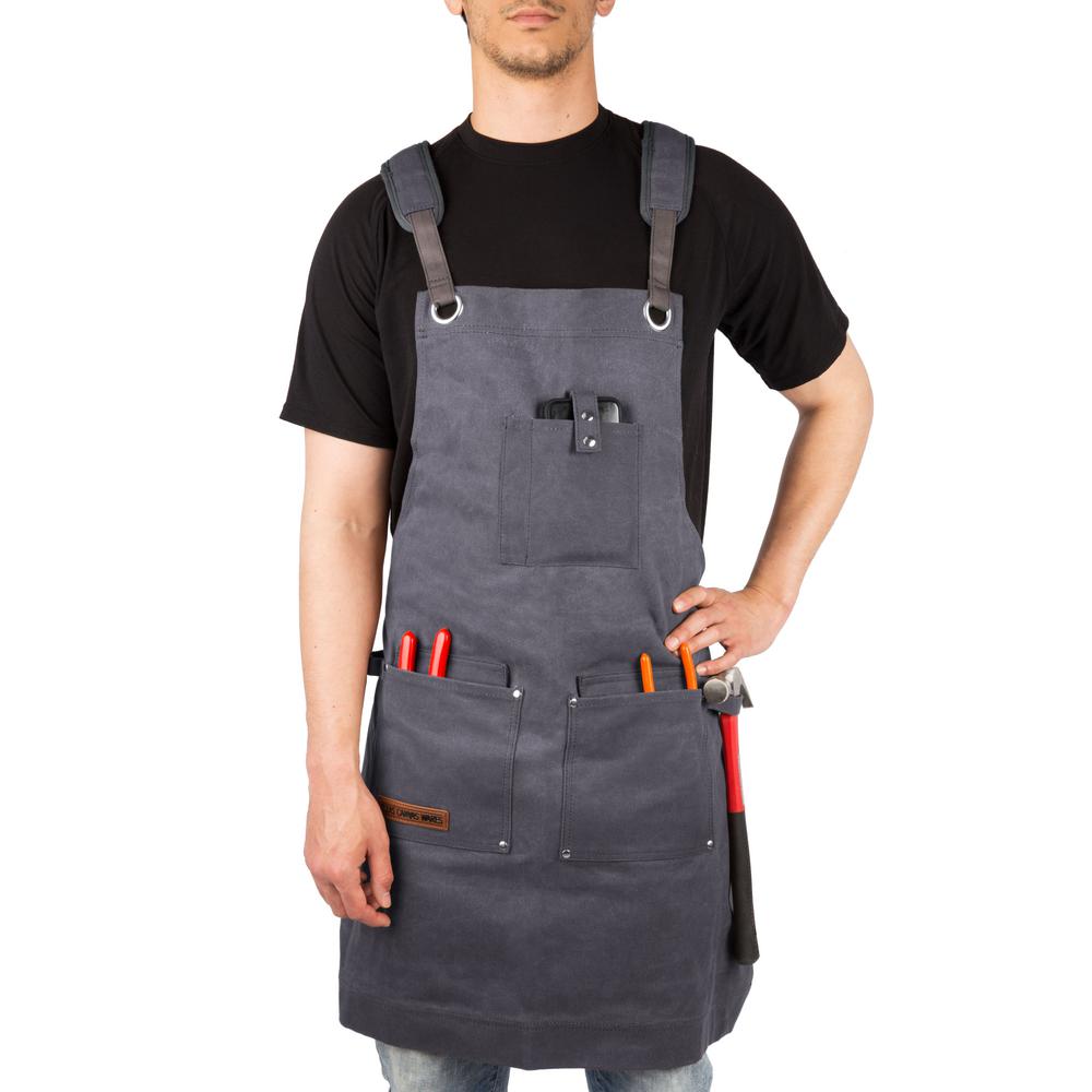Adjustable Leather Woodworking Apron Heavy Duty Waxed Canvas with Tool Pockets