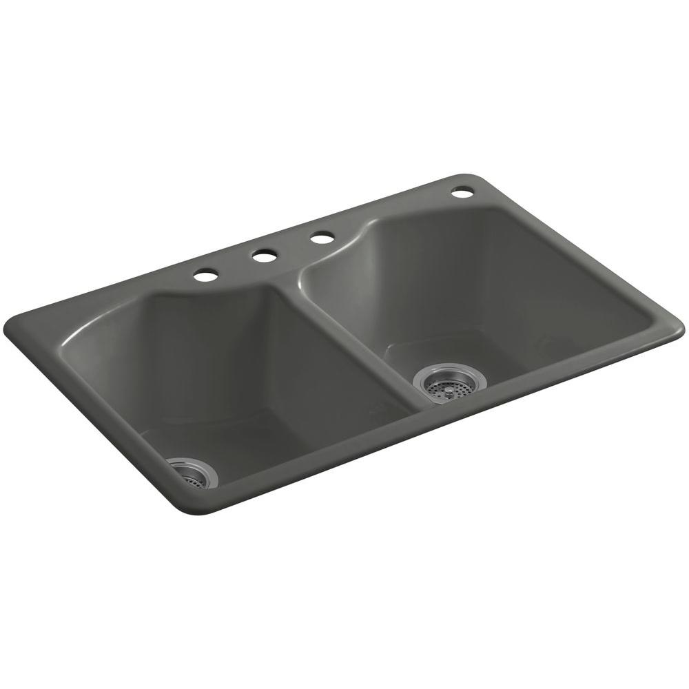 KOHLER Bellegrove DropIn Cast Iron 33 in. 4Hole Double Bowl Kitchen