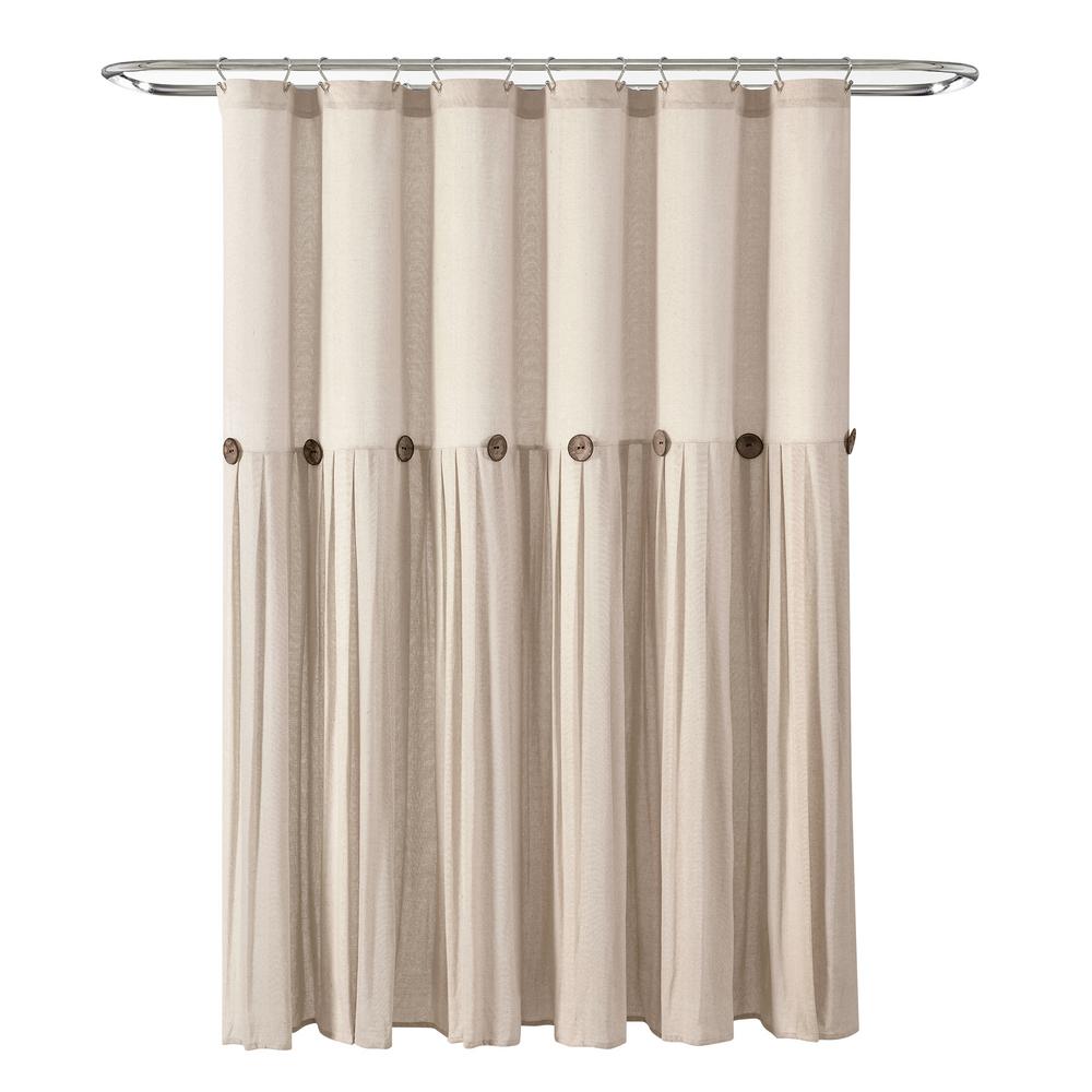 Lush Decor 72 in. x 72 in. Linen Button Shower Curtain Dark Linen ...