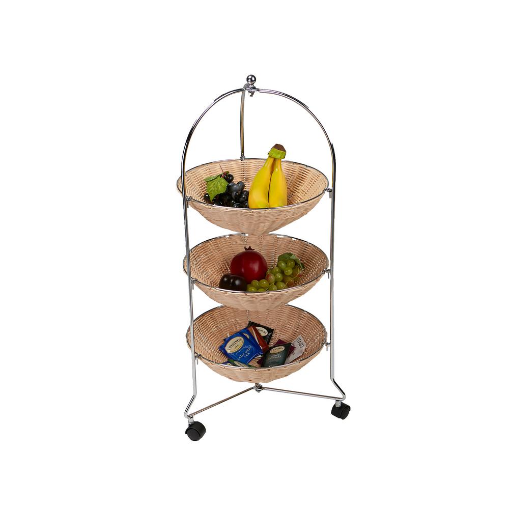 Mind Reader Silver Brown Rolling Cart With 3 Tier Round Straw