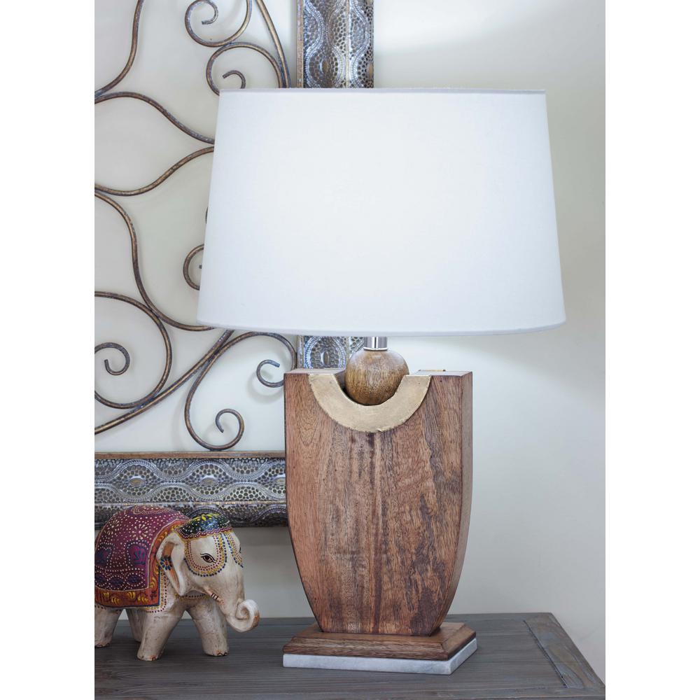 Decmode - Boho Style Brass, Marble, and Wood Table Lamp with White Drum Shade, 16” x 24”(Only Shad, incomplete ) 