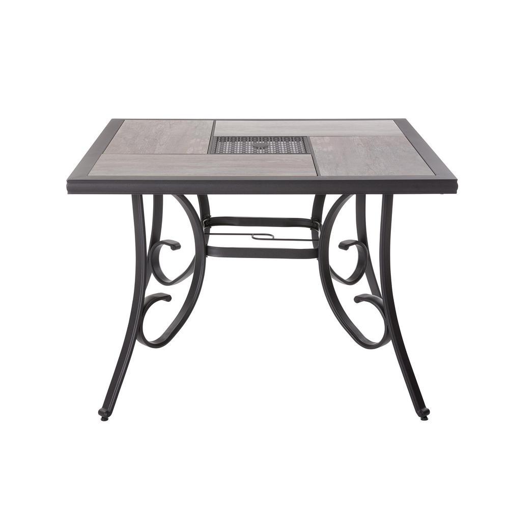 Hampton Bay Crestridge Steel Square Outdoor Patio Dining Table With Tile Top Fts61215b The Home Depot