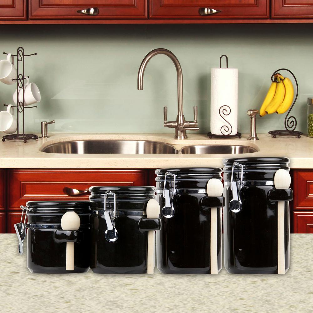 HOME basics 4Piece Ceramic Canister Set with SpoonsCS44153 The Home