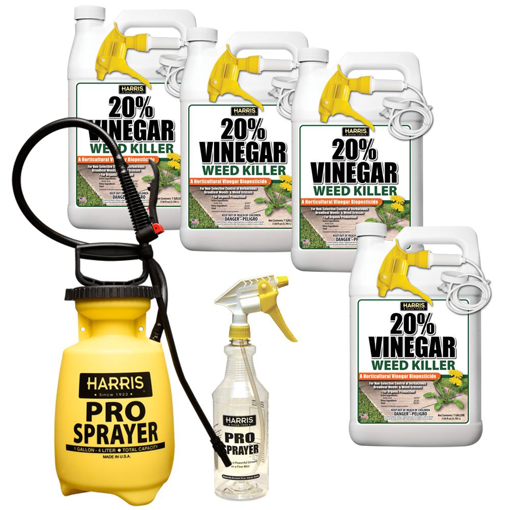 Harris 512 Oz 20 Percent Vinegar Weed Killer 4 Pack And One 32 Oz Pro Sprayer And 1 Gal 