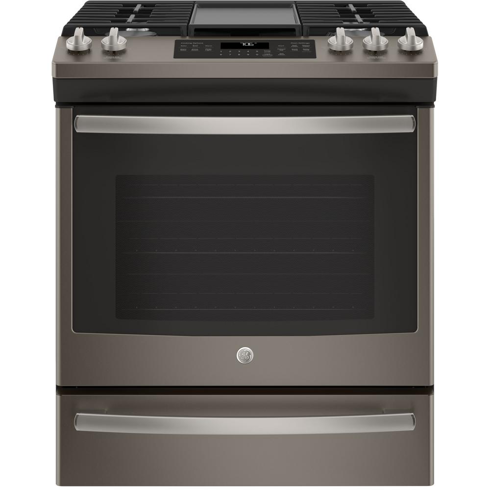 GE 5.6 cu. ft. Slide-In Gas Range with Self-Cleaning Convection Oven in Slate, Fingerprint Resistant