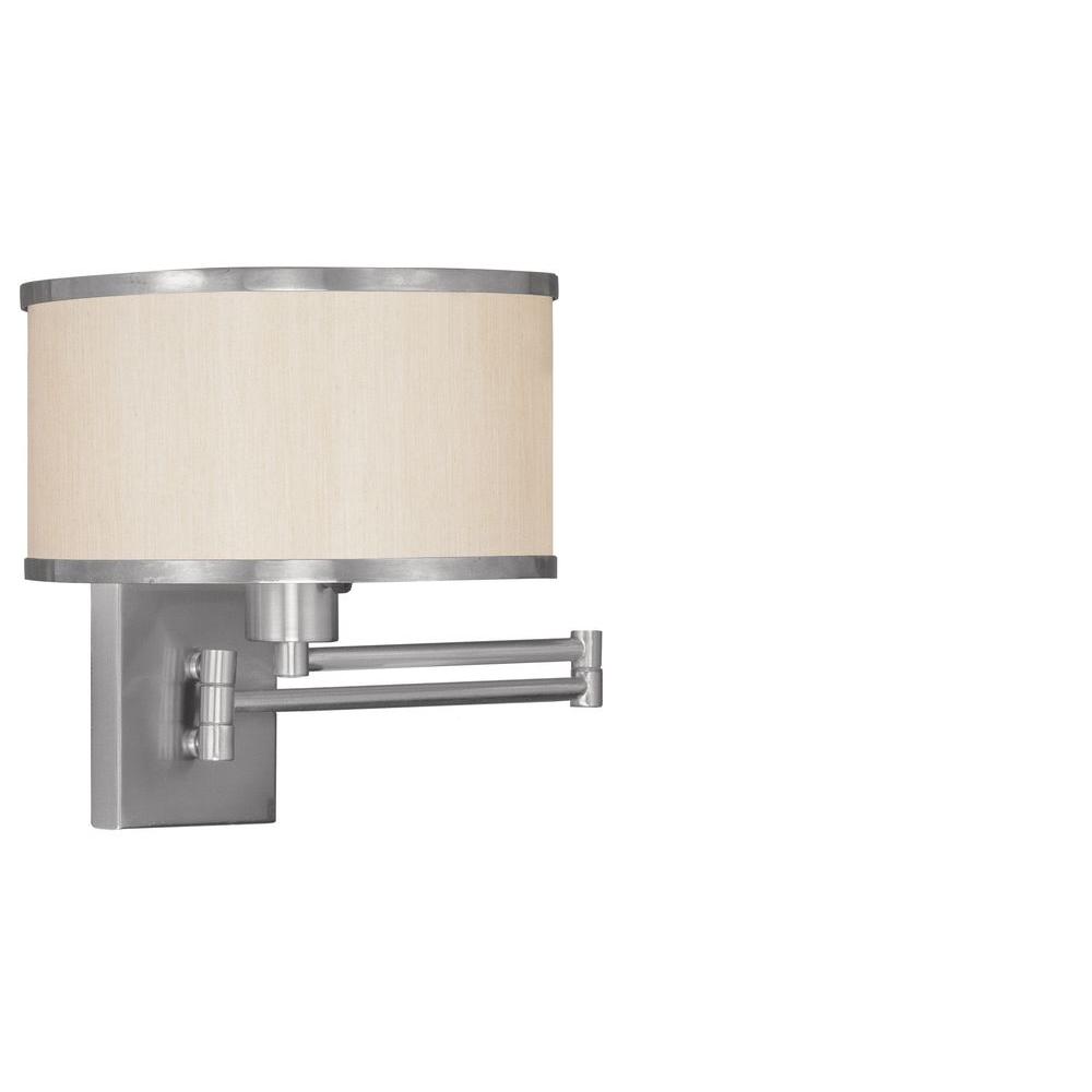 Livex Lighting 1 Light Brushed Nickel Swing Arm Wall Sconce With Livex Lighting 1 Light Brushed Nickel Swing Arm Wall Sconce With Champagne Hardback Shade