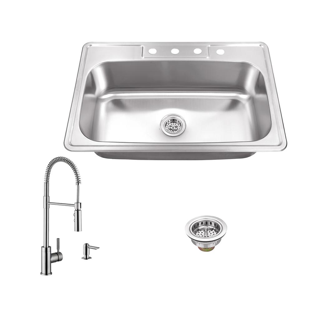Ipt Sink Company Drop In Stainless Steel 33 4 Hole Single Bowl 4 Hole Single Bowl Kitchen Sink With Pull Out Faucet