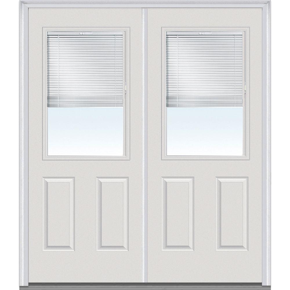 Mmi Door 60 In X 80 Internal Blinds Right Hand Inswing 1 2 Lite Panel Clear Painted Fiberglass Smooth Prehung Front