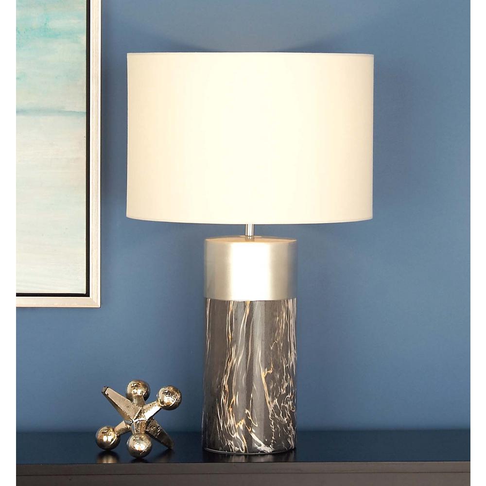 Litton Lane 24 In Modern Gray And Silver Ceramic Table Lamp 60740 Modern Gray And Silver Ceramic Table Lamp 60740 The Home Depot