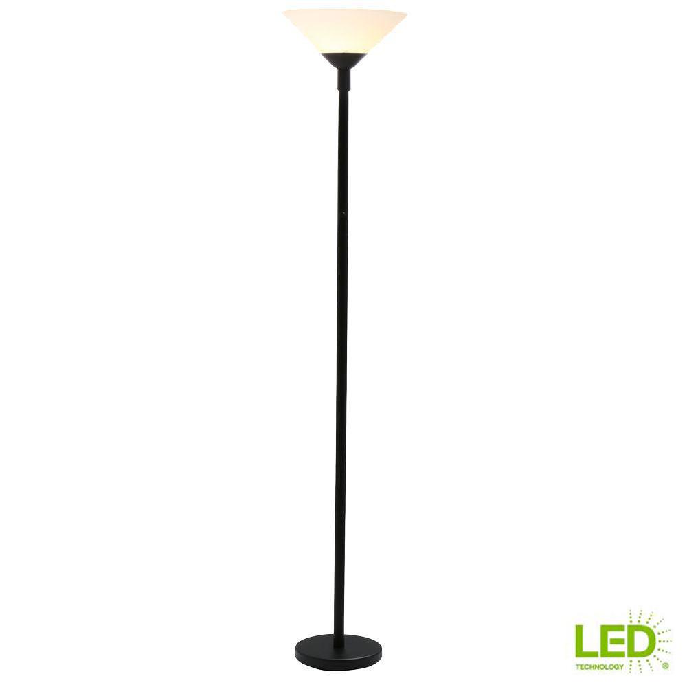 Hampton Bay 71.5 in. Black Floor Lamp with LED Bulb ...