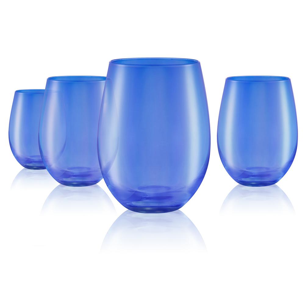 Artland 16 Oz Stemless Wine Glasses In Blue Set Of 4 12514b The Home Depot 0960