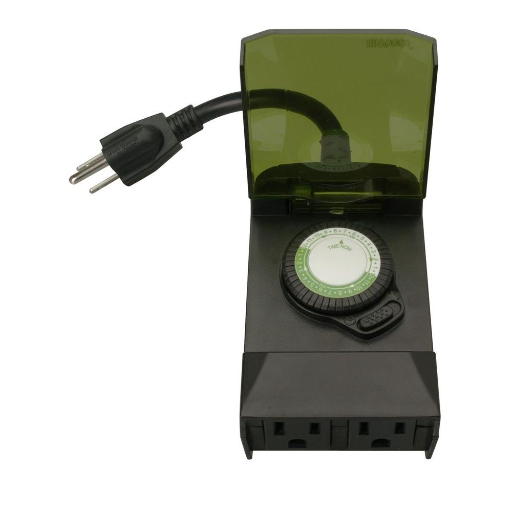 Woods 15 Amp 24 Hour Outdoor Plug In Lighting Dual Mechanical Timer Black 50011wd The Home Depot Woods 15 Amp 24 Hour Outdoor Plug In, Outdoor Timer For Lights Home Depot