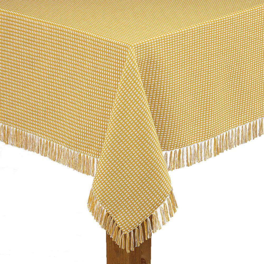 Lintex Homespun Fringed 60 in. x 120 in. Gold 100 Cotton Tablecloth