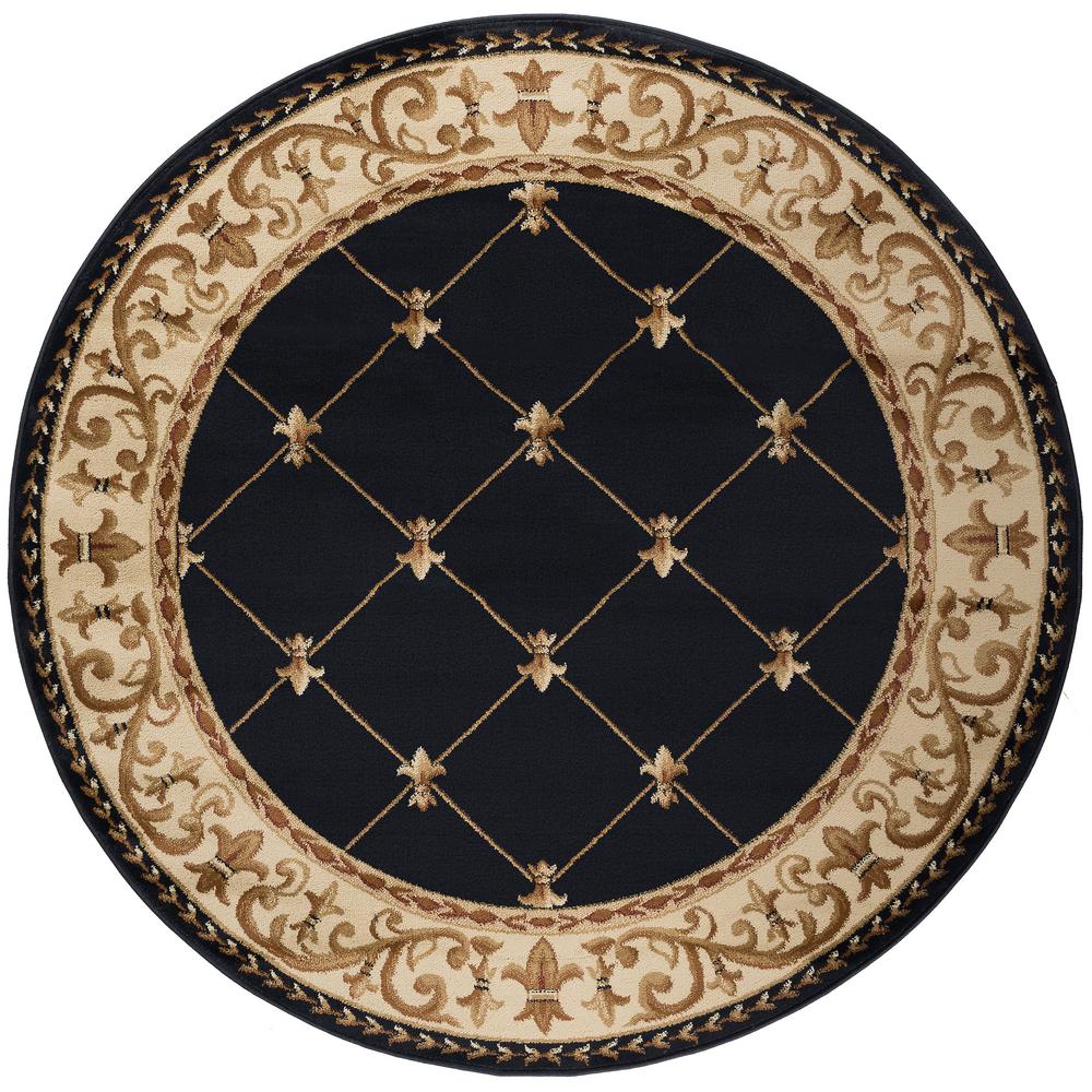Tayse Rugs Sensation Black 5 ft. x 5 ft. Round Traditional Area Rug