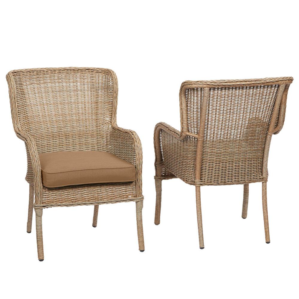 Lemon Grove Wicker Outdoor Patio Dining Chair with Standard Toffee Solid Cushions (2-Pack)