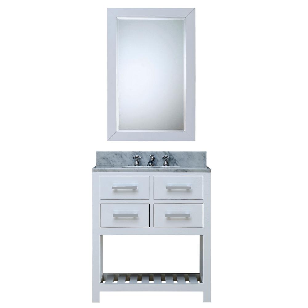 Water Creation 30 in. Vanity in Carrara White with Marble Vanity Top in