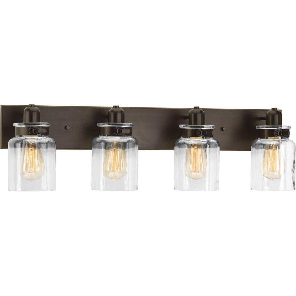 Progress Lighting Calhoun Collection 30 25 In 4 Light Antique Bronze Bathroom Vanity Light With Glass Shades