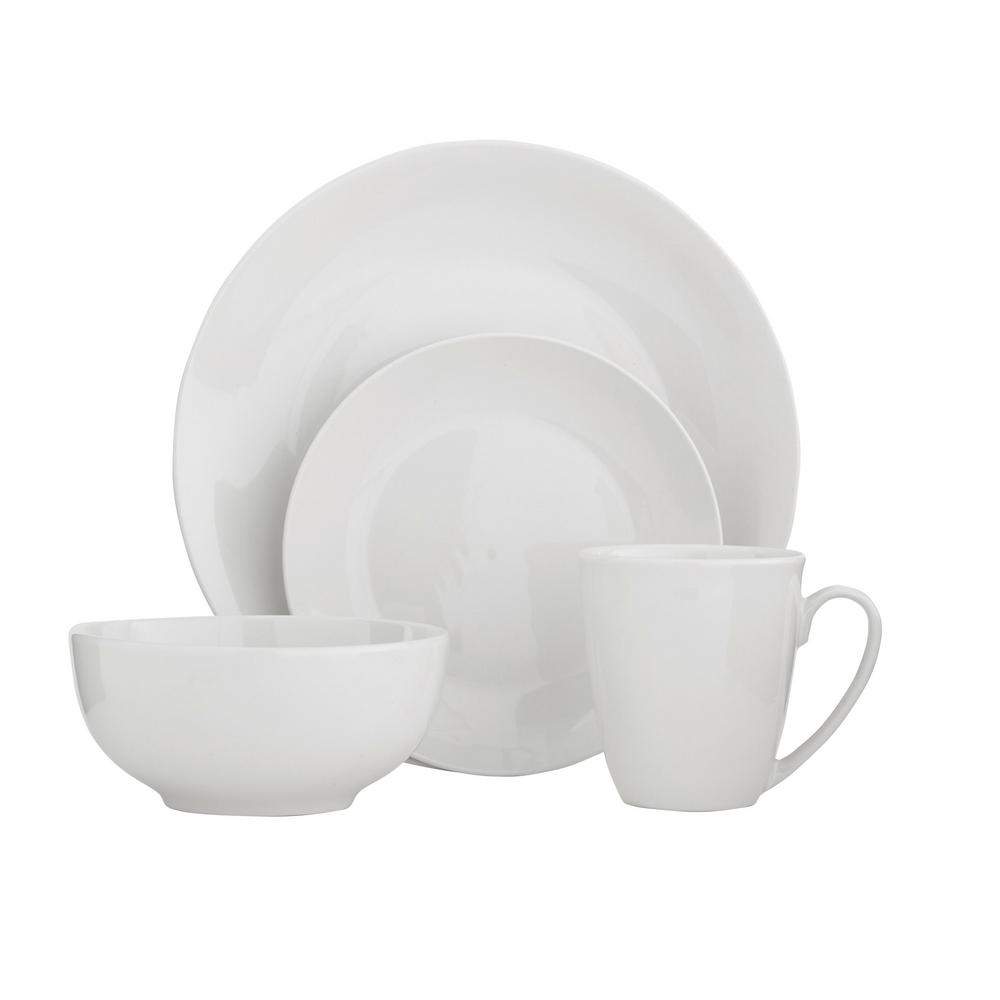 Stylewell Stylewell 16 Piece White Ceramic Coupe Dinnerware Set Service For 4 124585 16rm The Home Depot