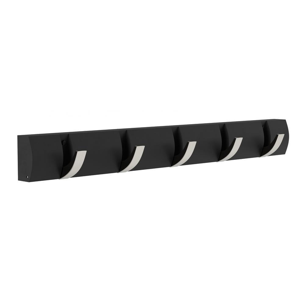 Lavish Home Black 5 Hook Retractable Wall Mount Rack