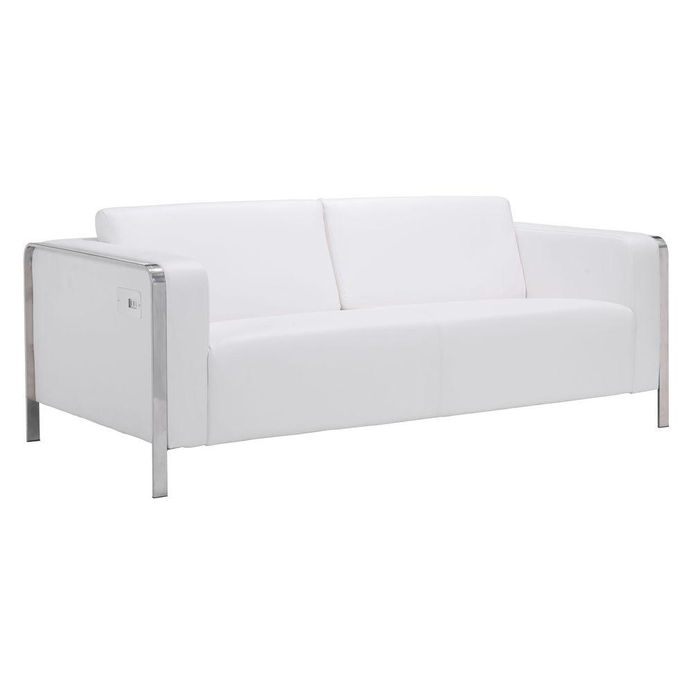 Zuo Thor White Faux Leather Sofa 100388 The Home Depot