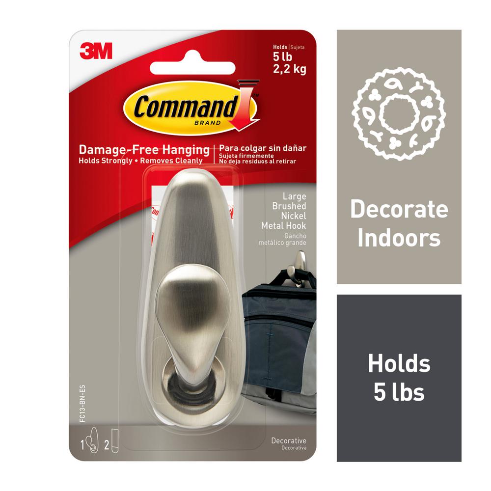 Command 5 lbs. Brushed Nickel Large Metal HookFC13BNES The Home Depot