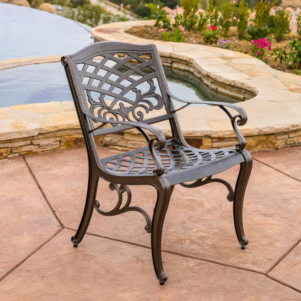 Noble House Sarasota Bronze Aluminum Outdoor Dining Chair ...