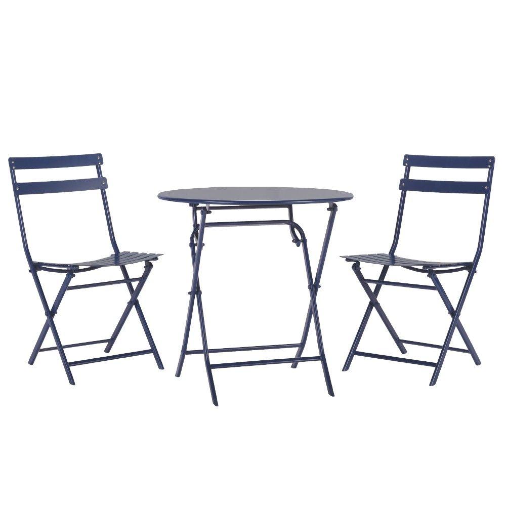 Blue Bistro Sets Patio Dining Furniture The Home Depot Follie Navy 3 Piece All Weather Patio Bistro Set