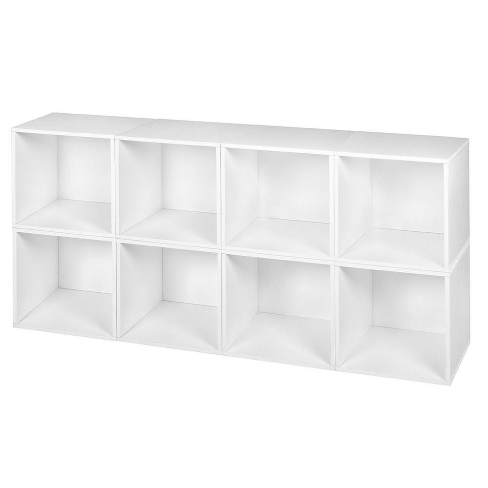 White 8 Cube Organizer With 4 Pack Gray Fabric Bins