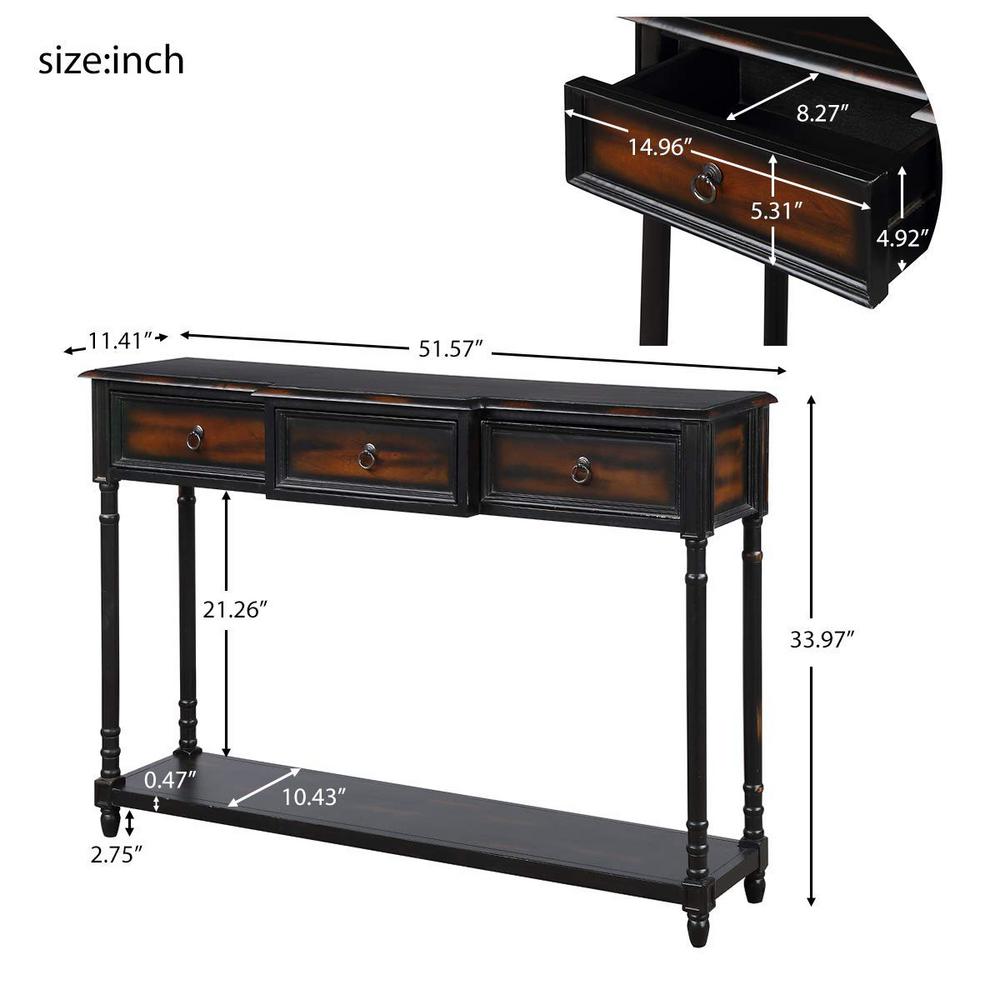 Harper Bright Designs 52 In Espresso Standard Rectangle Wood Console Table With 3 Drawers Wf189574aab 1 The Home Depot