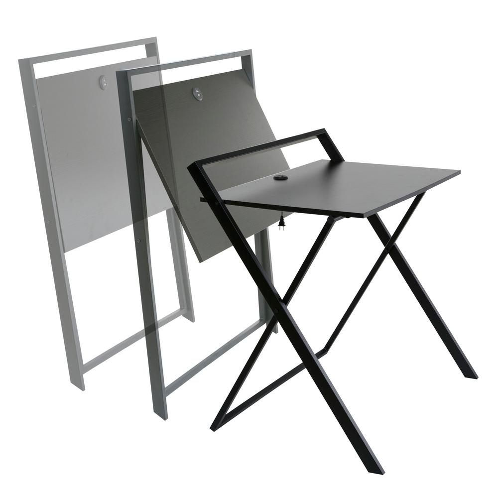 Onespace No Assembly Dark Brown And Black Folding Desk With Dual