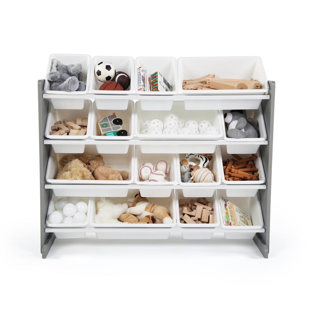 Moskado Wooden Kids Toy Storage Organizer with 16 Plastic Bins,X-Large Espresso//White
