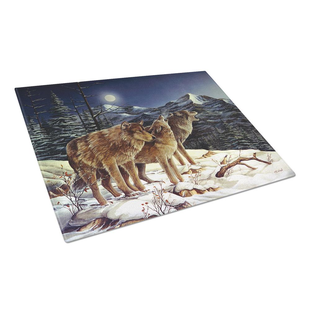 Carolines Treasures Wolf Wolves Crying at The Moon Tempered Glass Large Cutting Board, Multi-Color