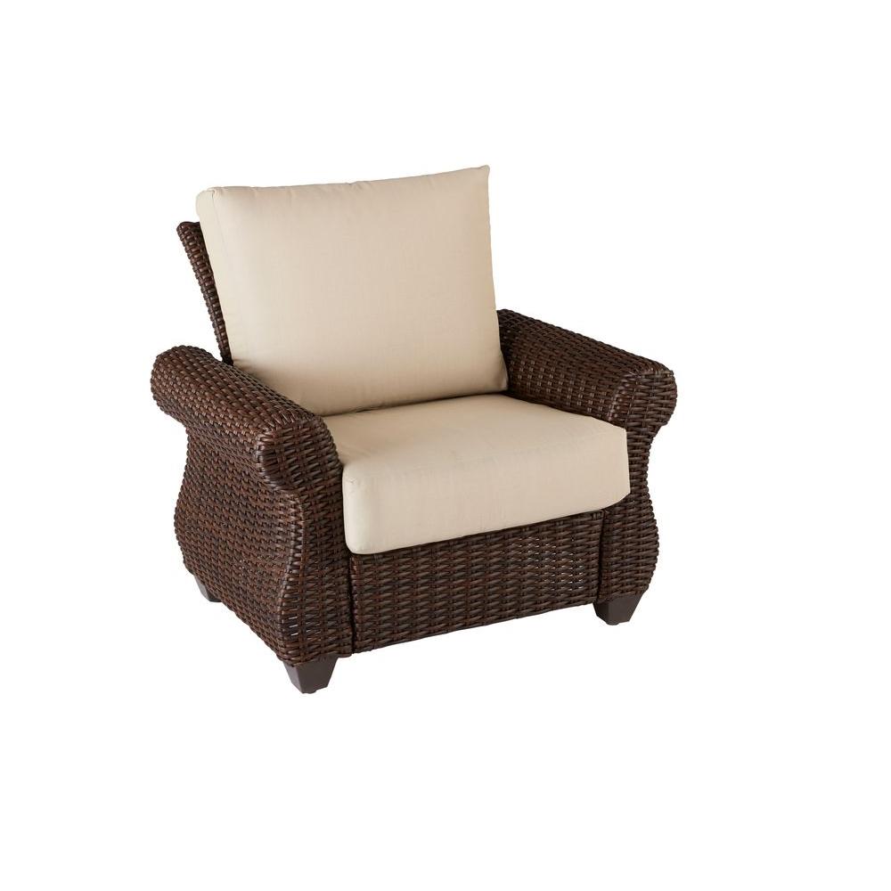 Hampton Bay Mill Valley Fully Woven Patio Lounge Chair with Parchment Cushion