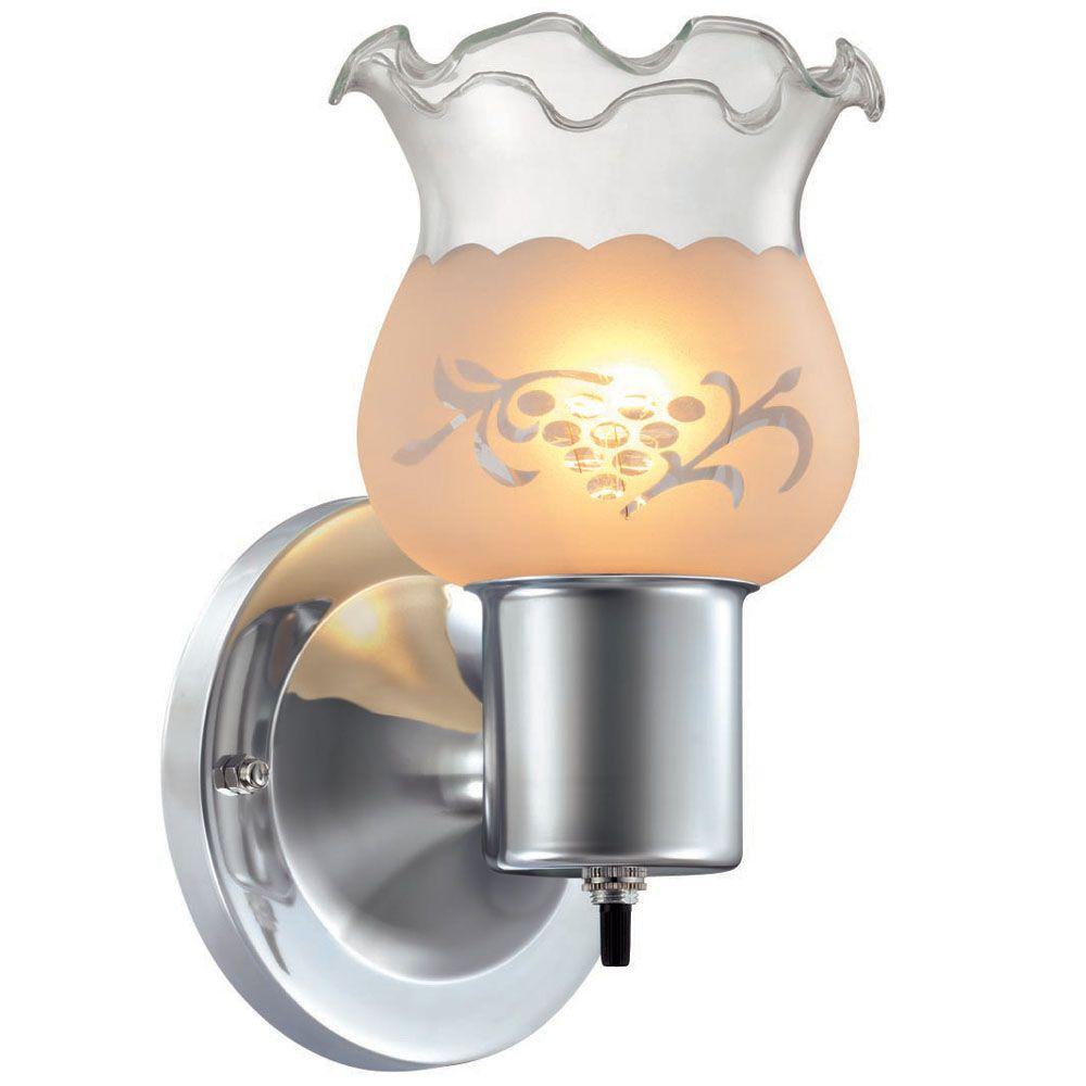 Hampton Bay 1Light Chrome Sconce with Frosted Etched Glass Shade