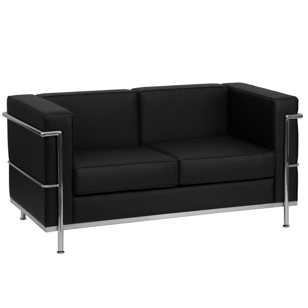 Hercules Regal Series Contemporary Black Leather Loveseat With Encasing Frame