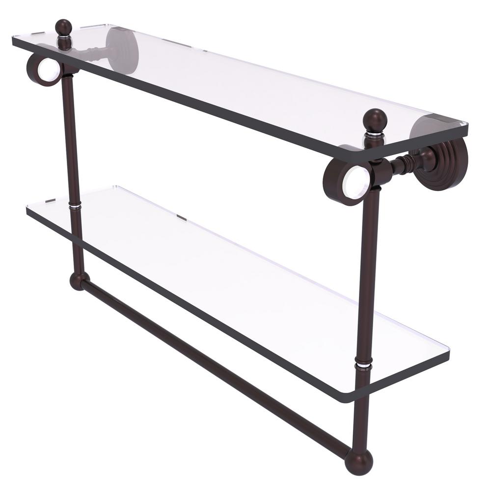 Allied Brass P-430-22-DGSTB-ORB Pipeline Collection 22 Inch Doulbe Glass Shelf with Towel Bar 22 Oil Rubbed Bronze