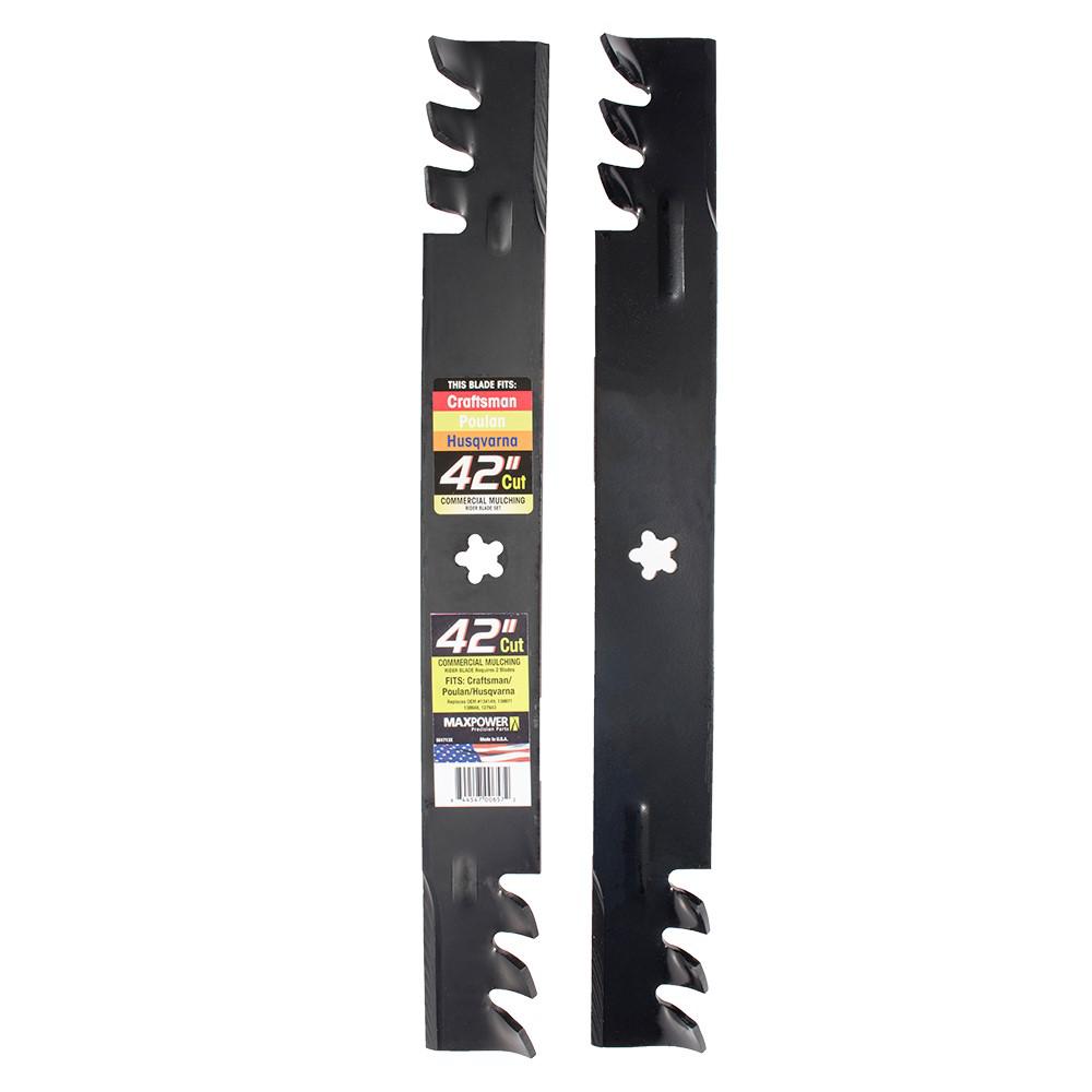 Maxpower 2 Commercial Mulching Blade Set for Many 42 in. Cut Craftsman, Husqvarna, Poulan Mowers Replaces OEM #'s 134149, 138498