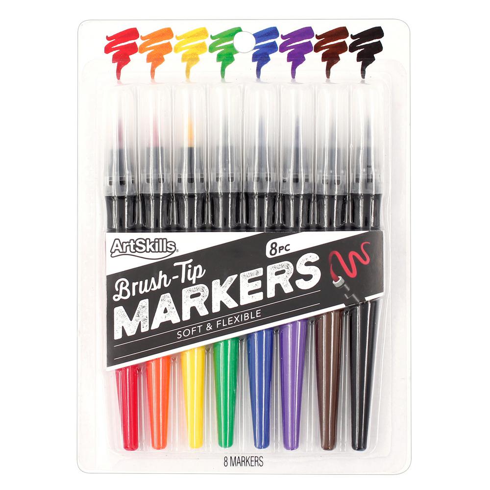 Flexible No-Drip Brush-Tip Markers for Lettering, Coloring and Drawing, 8 Rainbow Colors
