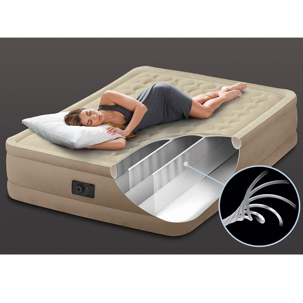 Intex Queen Ultra Plush Fiber-Tech Airbed Air Mattress Bed with Built-In Pump