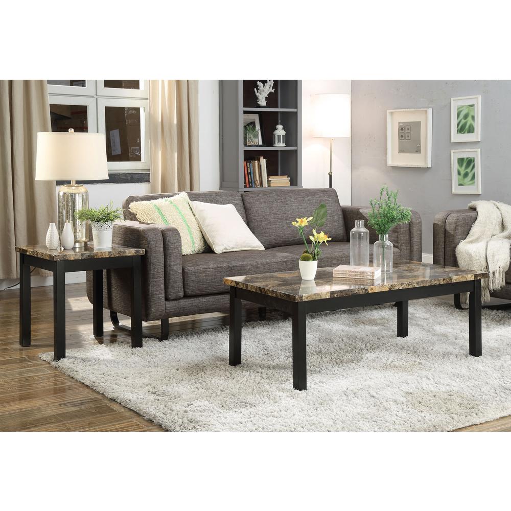 ACME Furniture  Finely 3 Piece Coffee and End Table Set Dark Brown//Black