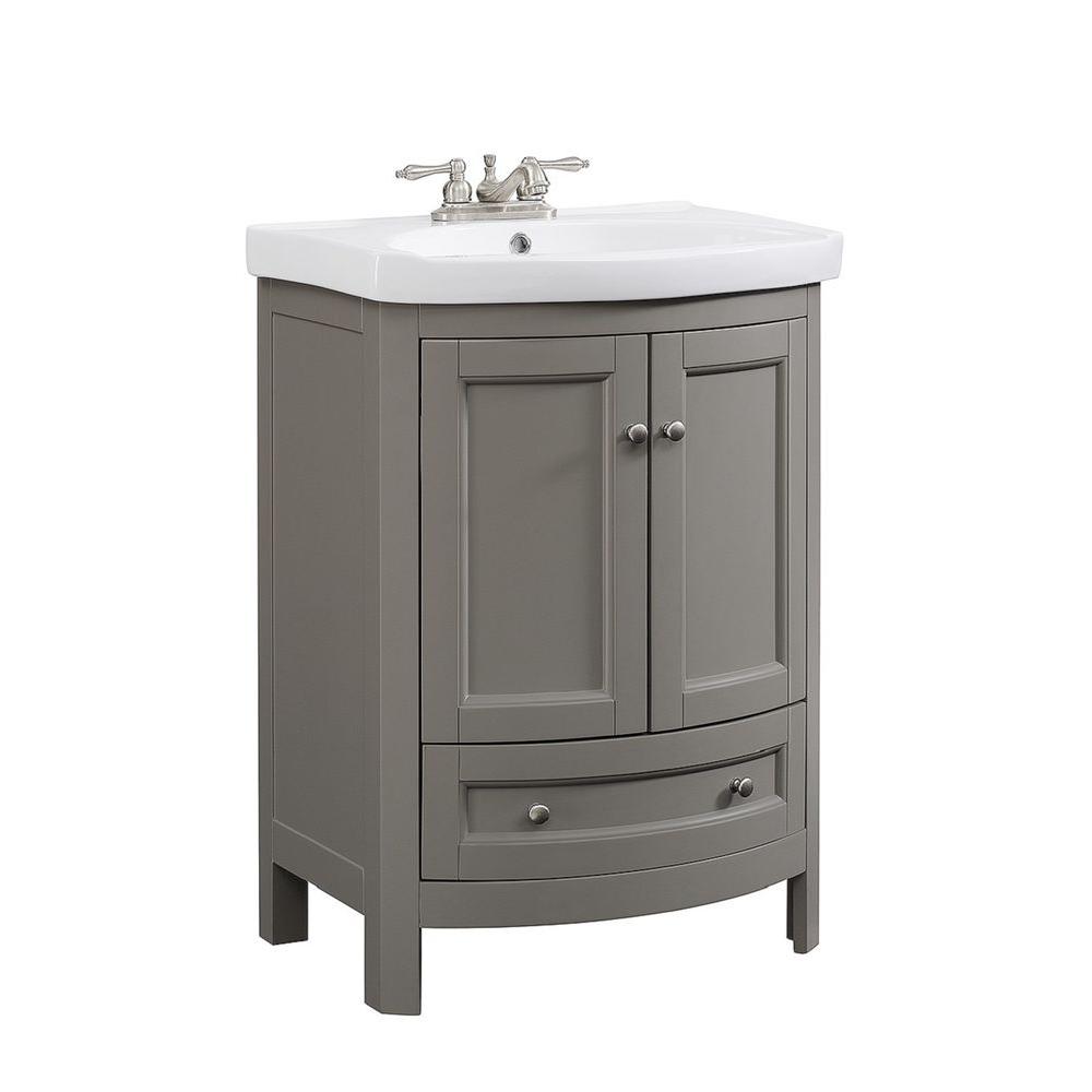 Runfine 24 in. W x 18 in. D x 34 in. Wood Gray Vanity with ...