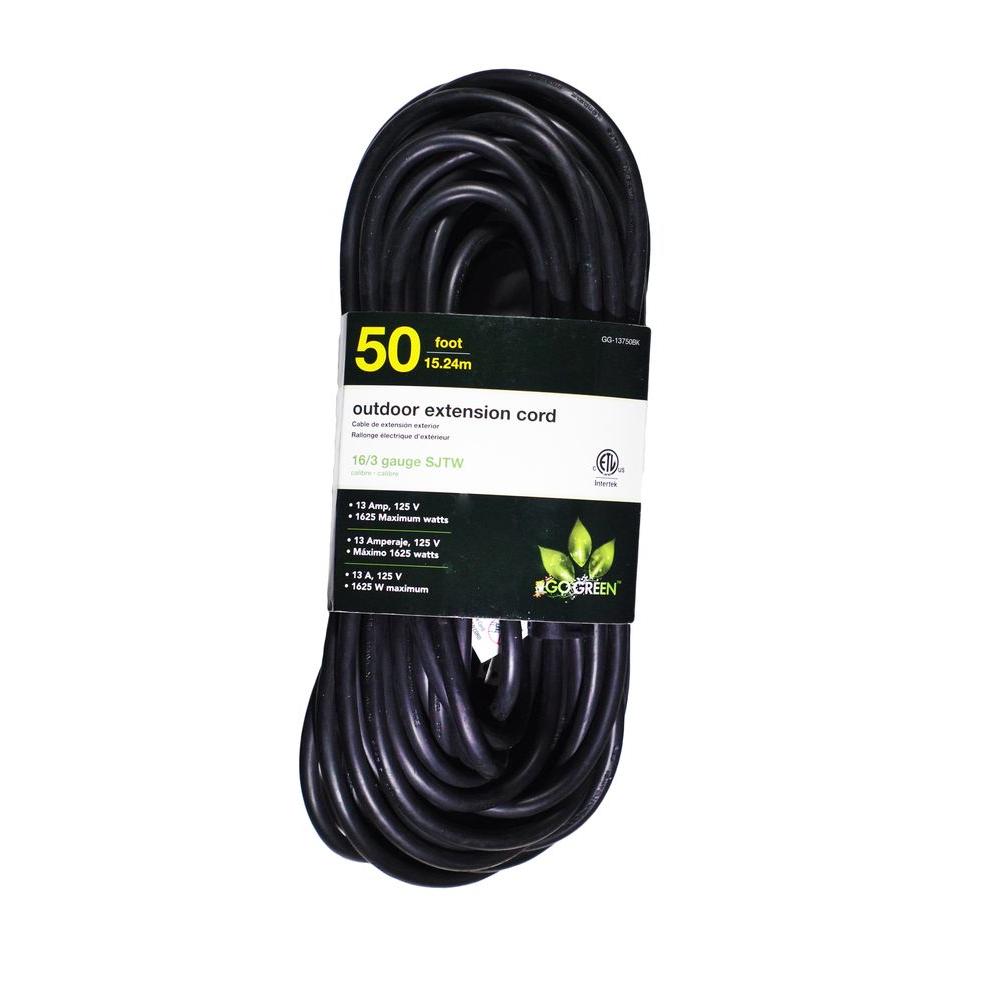 15 Ft Outdoor Extension Cord with 3 Electrical Power Outlets 16//3 SJTW Durable Black Cable