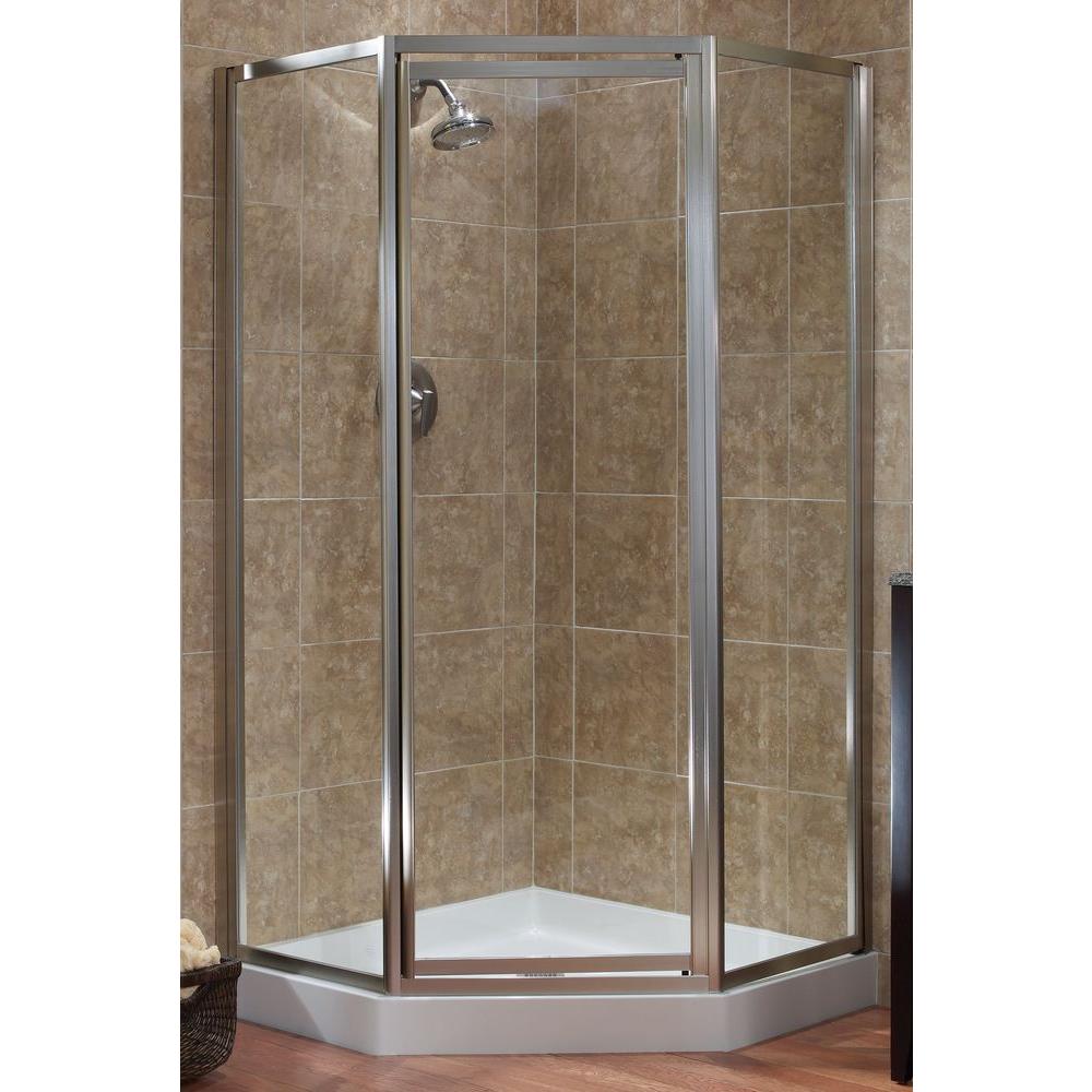 Foremost Tides 18 1 2 In X 24 70 Framed Neo Angle Shower Door Silver And Obscure Glass