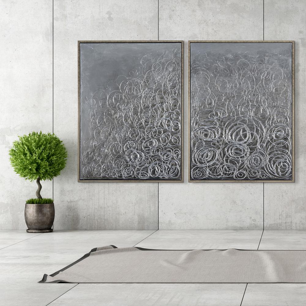 48 in. x 36 in. "Circular Logic" Set of 2 Textured Metallic Hand